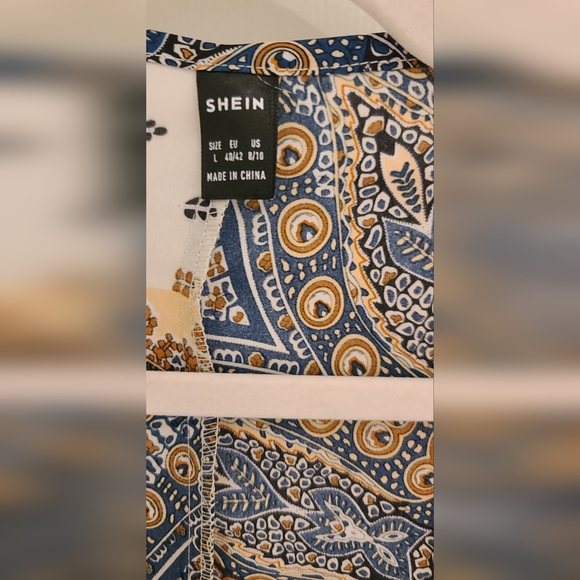 SHEIN VCAY Allover Print Batwing Sleeve Knot Detail Blouse Size Large - Picture 6 of 7